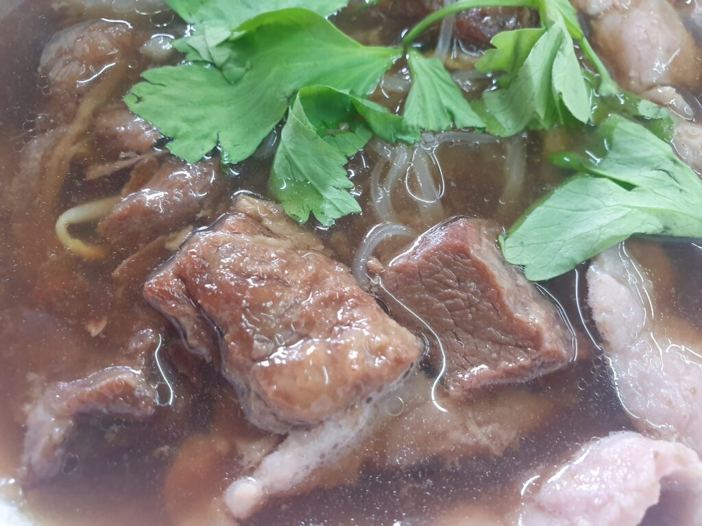 Wattana Panich beef noodle soup close-up of beef