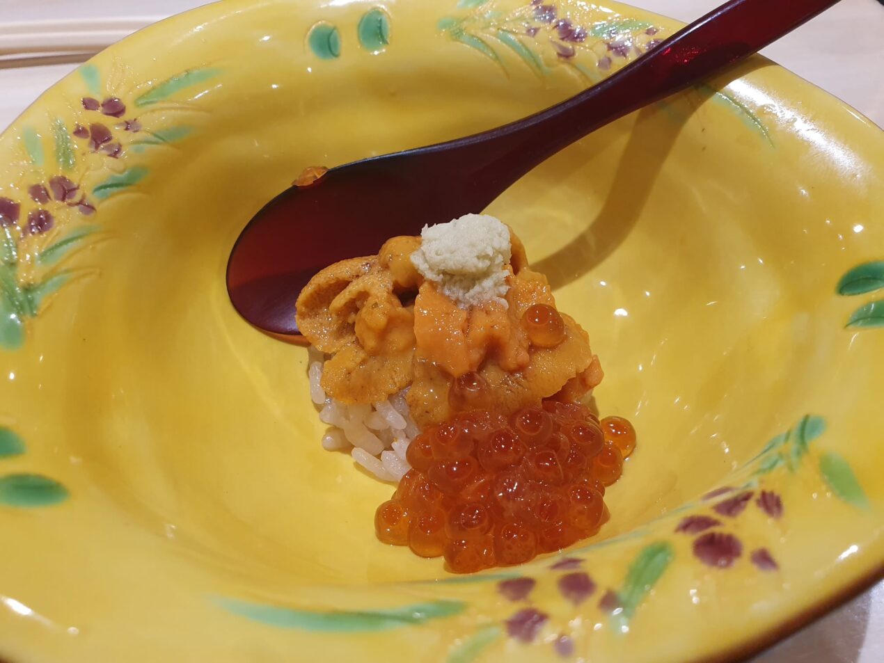 uni and salmon roe over rice