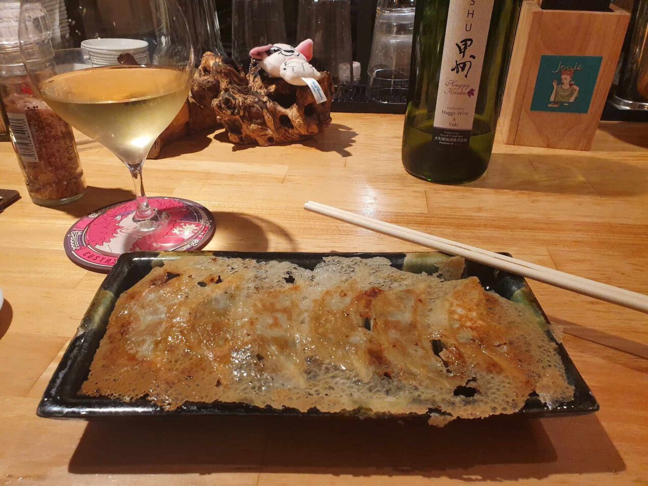 Pan fried gyoza at Jessie Wine & Gyoza in Osaka
