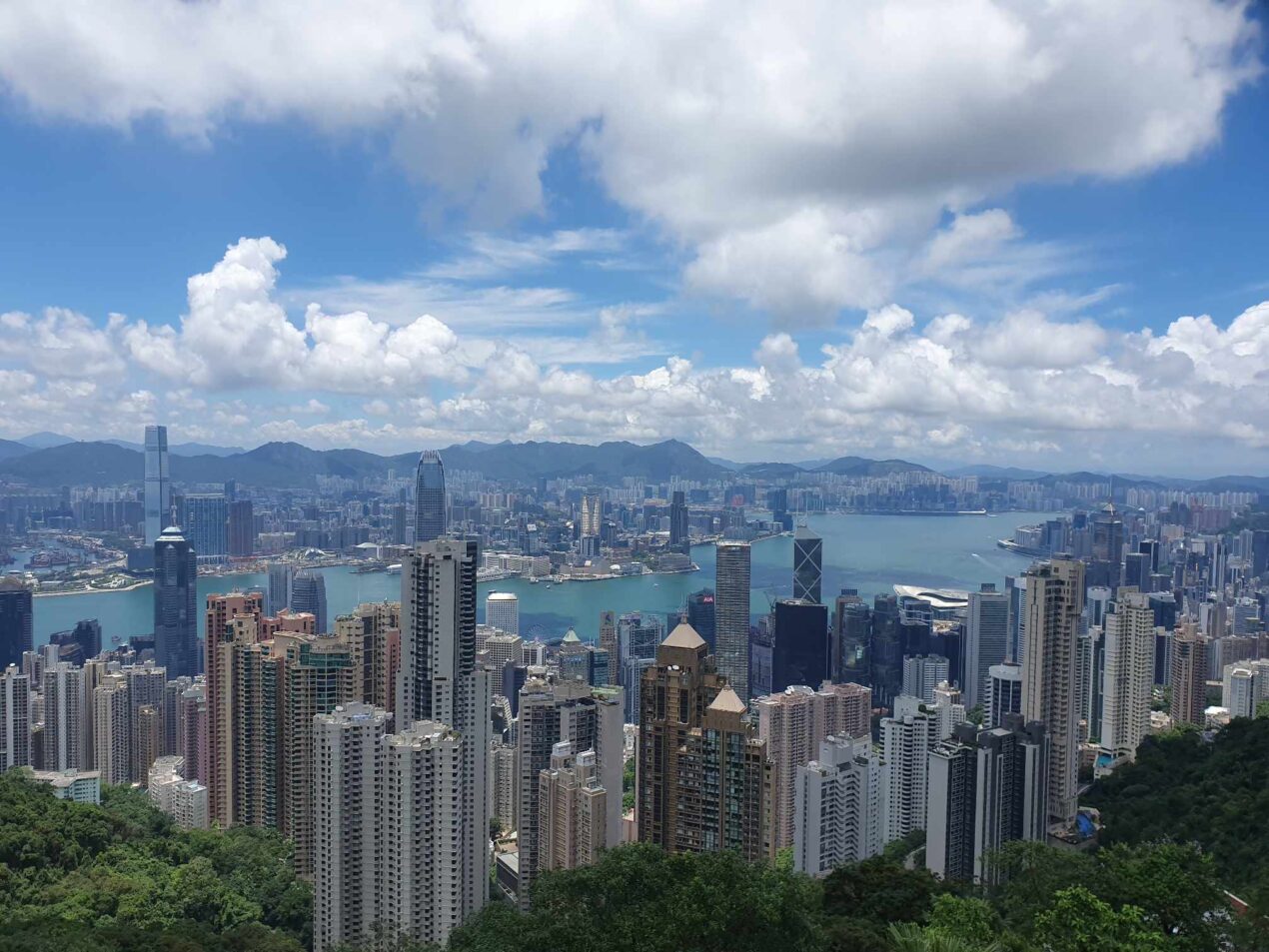 Hong Kong skyline over Victoria Harbour from The Peak