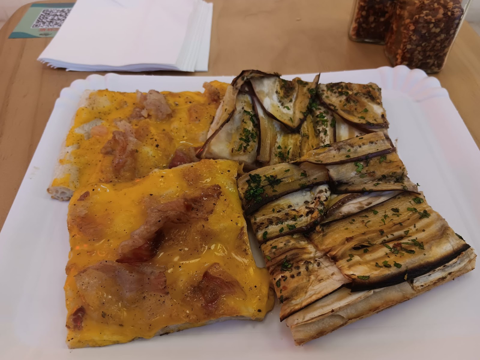 carbonara and eggplant slices at Alice Pizza Hong Kong