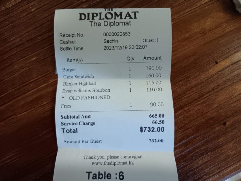 The Diplomat total bill