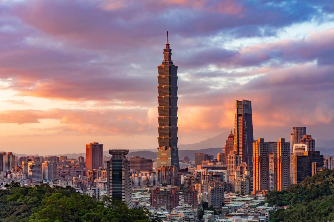 Taipei Taiwan at sunset with 101 in background