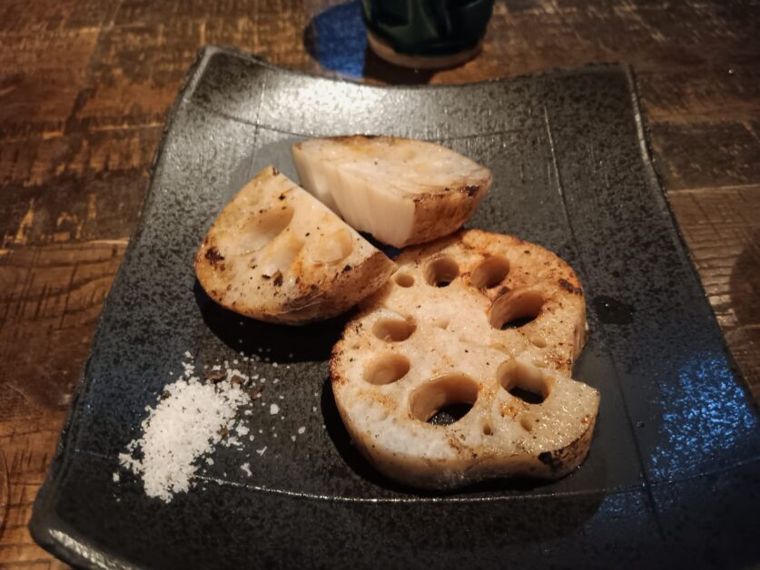 grilled lotus root with truffle salt at uoharu