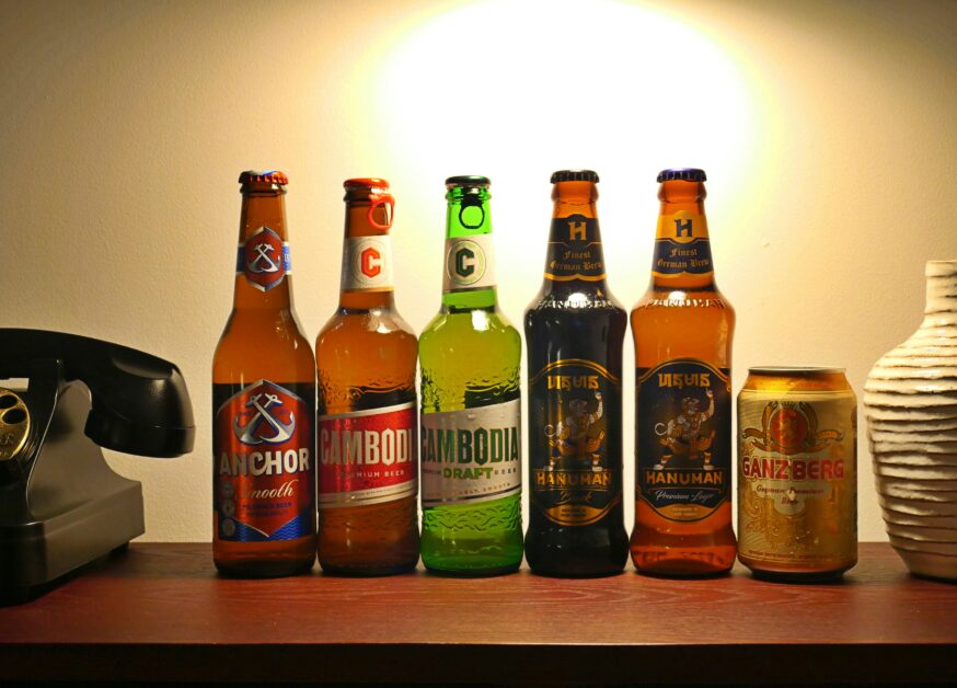 assorted beers served in Cambodia