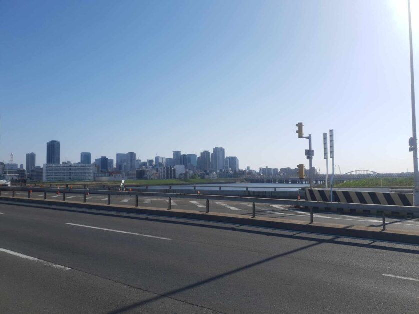 view of Osaka cityscape from Nagara-bashi Bridge