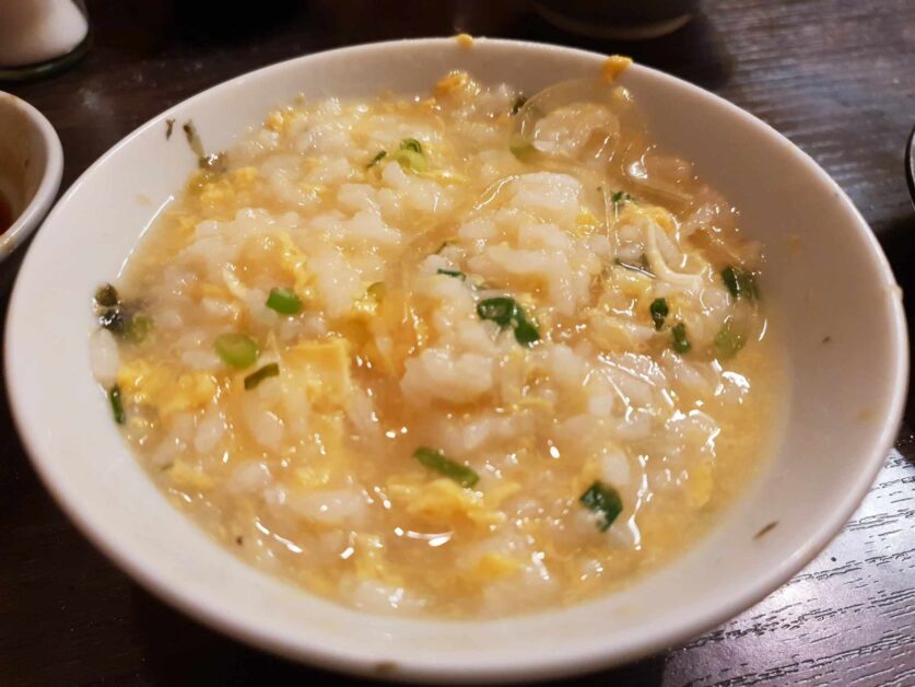 fugu nabemono with egg and rice porridge
