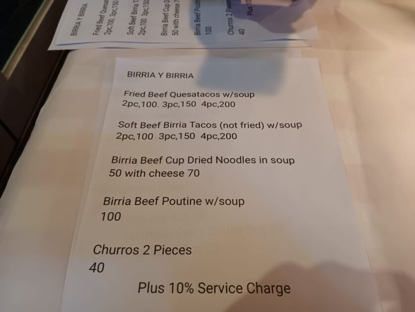 Birria Y Birria Hong Kong menu