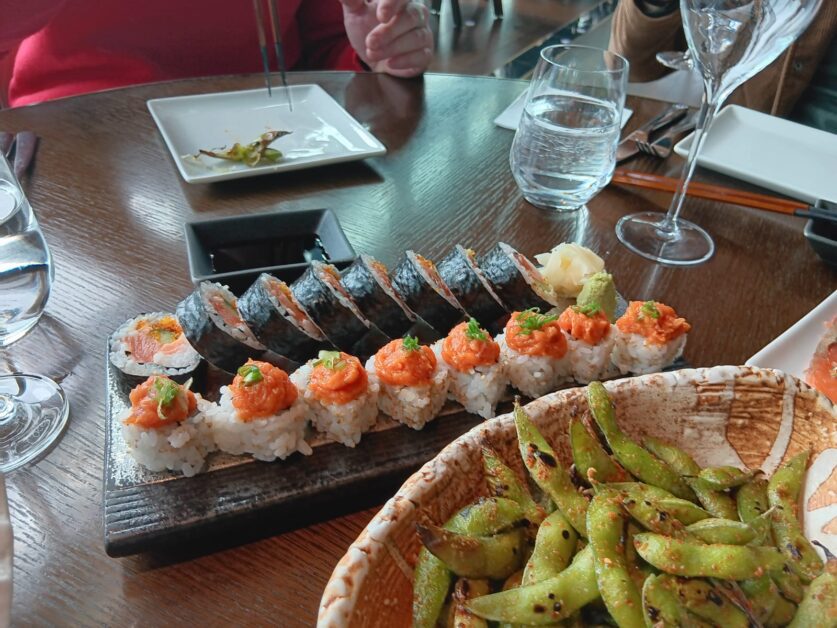 sushi and maki platter at Aqua brunch