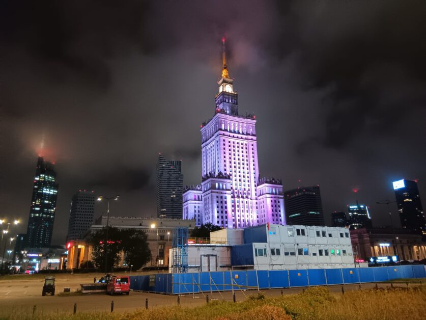 Palace of Culture & Science at night in Warsaw