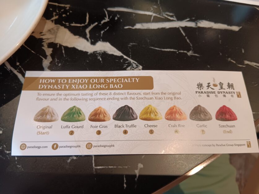 Paradise Dynasty 8 flavors of xiaolongbao chart