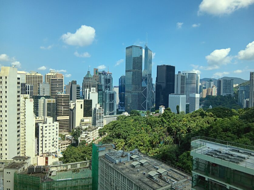 view of Hong Kong Island skyline from the Bishop Lei International House