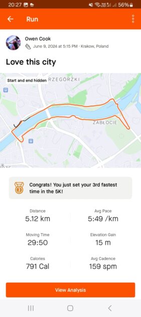 Vistula River Krakow Strava map run