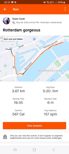 Rotterdam river run Strava map