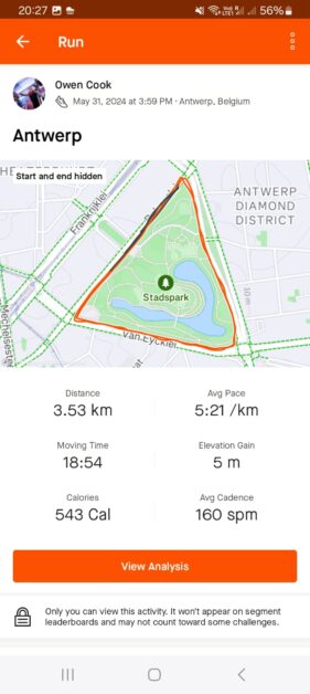 Stadspark Strava map run