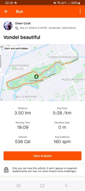 Vondelpark Strava map