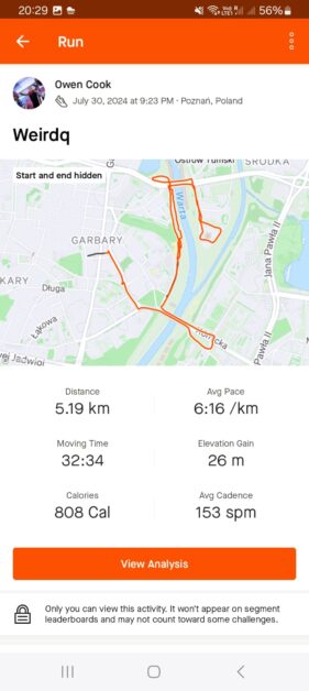 Warta River Strava Map run Poznan