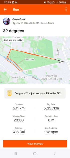 Błonia Park Strava map run