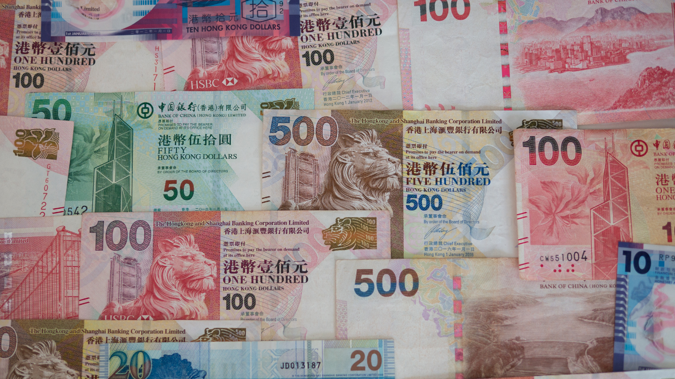 every Hong Kong banknote denomination on table