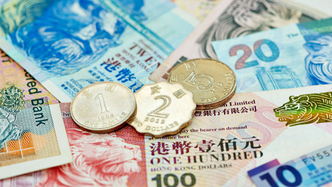 Hong Kong coins on top of all banknotes