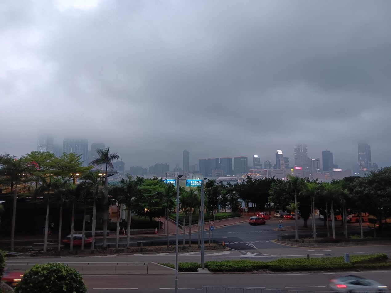 Hong Kong Island skyline during rain