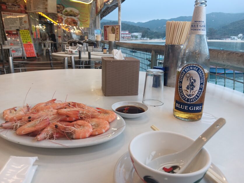 Blue Girl and boiled shrimp Mui Wo Cooked Food Market